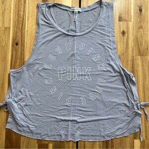 PINK by Victoria’s Secret Gray “Love Pink” Side Tie Tank Top Size S